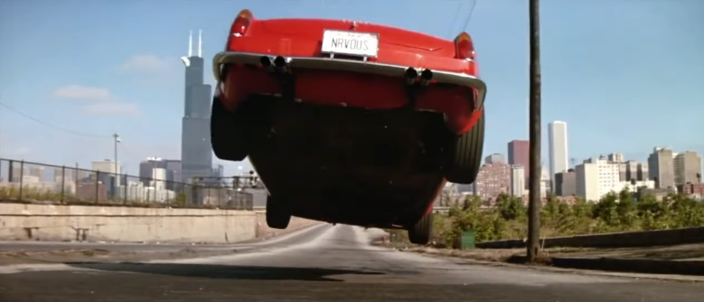 Ferris Beuller Ferrari in the air